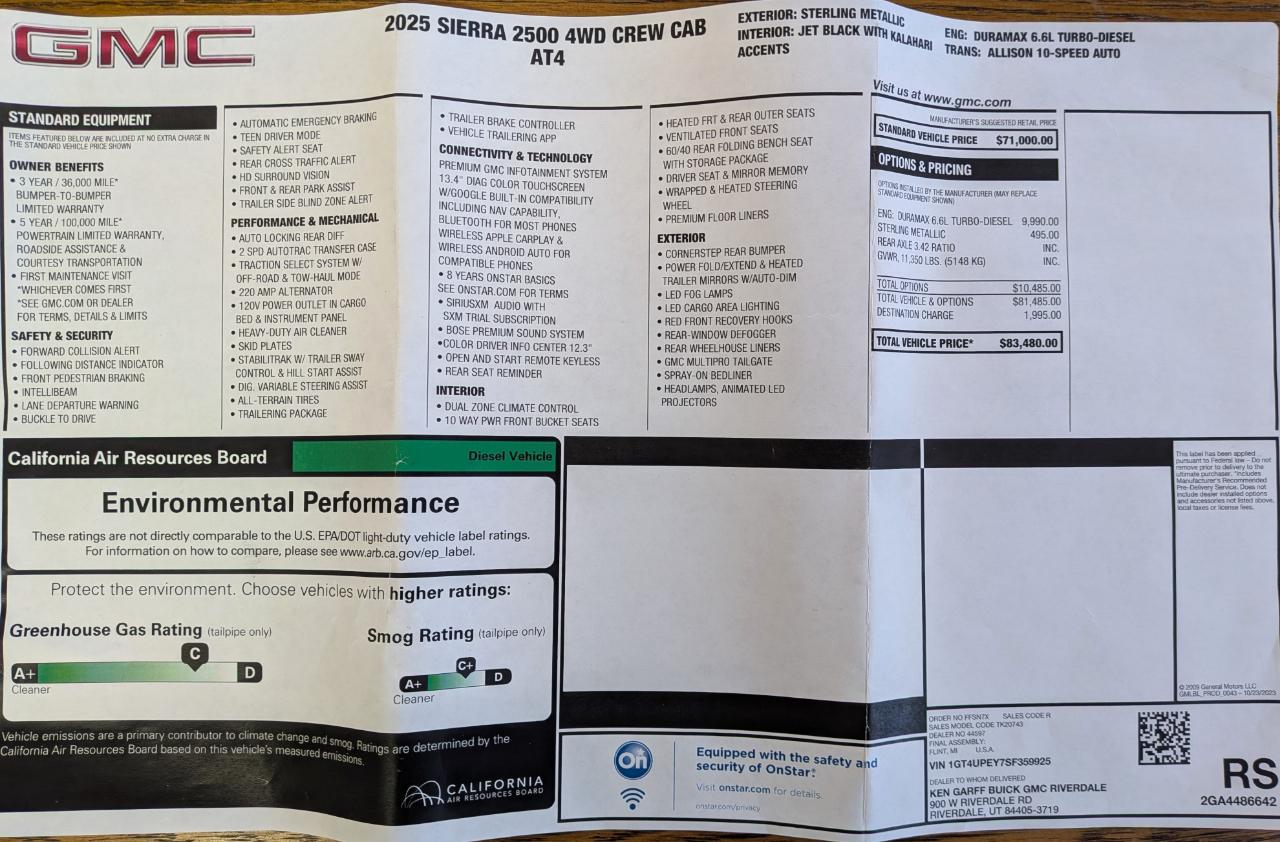 GMC Sierra 2500HD AT4 Crew Cab 4WD 2025