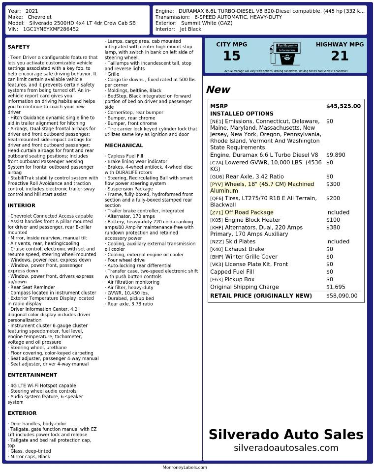 Chevrolet Silverado 2500HD LT Crew Cab Short Box 4WD 2021