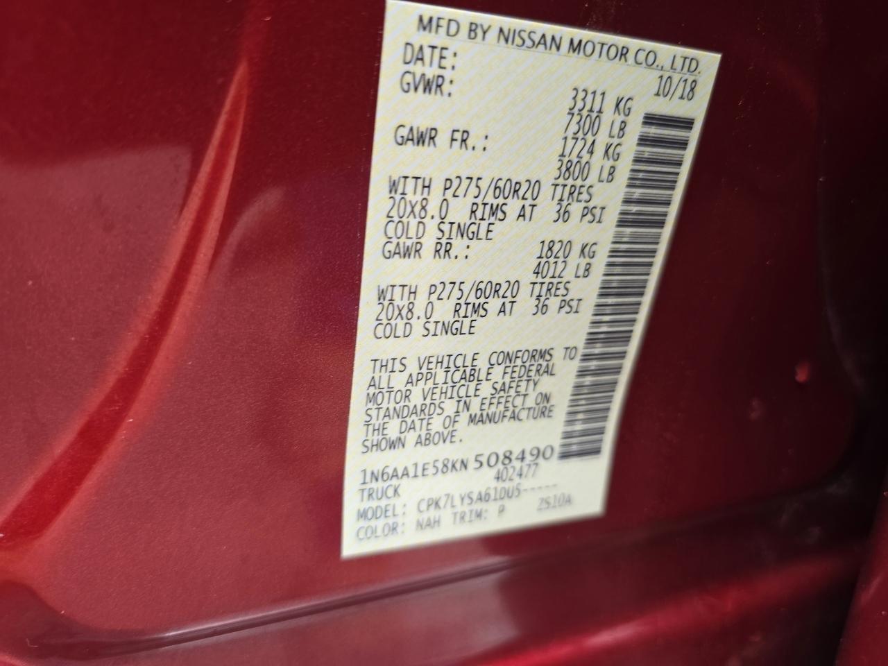 Nissan Titan Platinum Reserve Crew Cab 4WD 2019