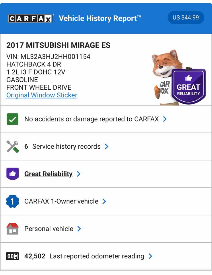 Mitsubishi Mirage ES CVT 2017