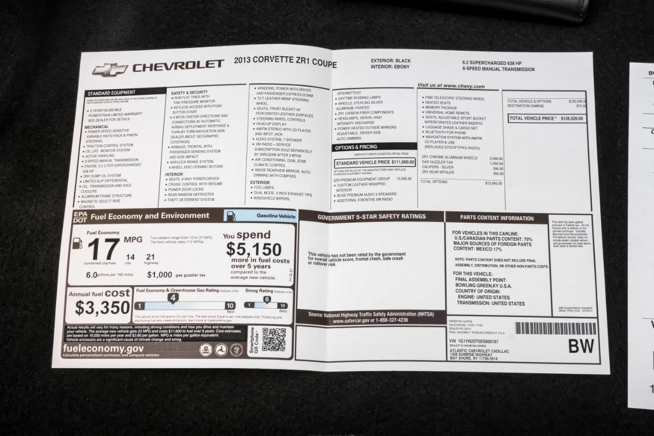 Chevrolet Corvette 2dr Cpe ZR1 w/3ZR 2013