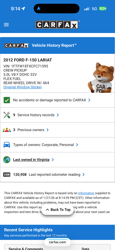 Ford F-150 Lariat SuperCrew 6.5-ft. Bed 4WD 2012