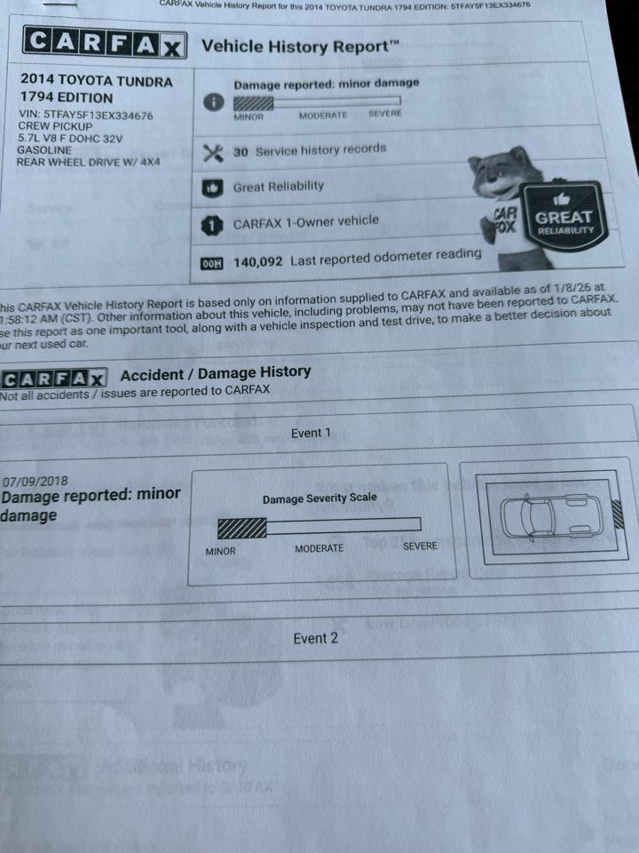 Toyota Tundra 4WD Truck CrewMax 5.7L FFV V8 6-Spd AT 1794 (Natl) 2014