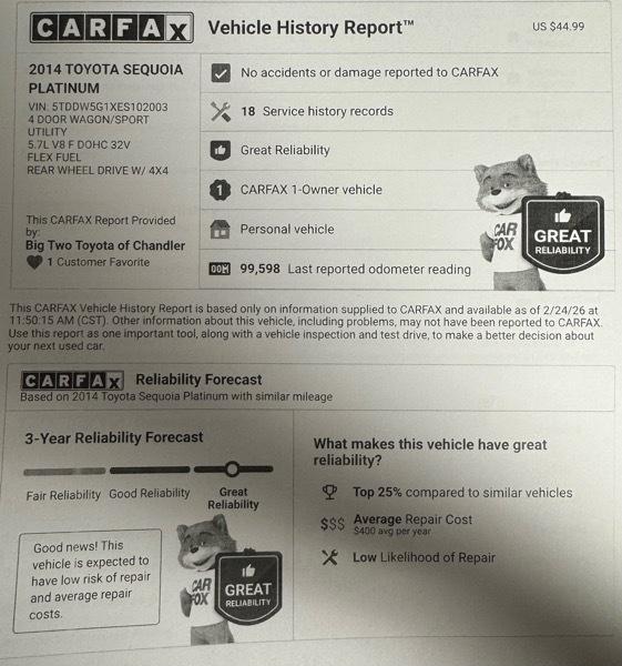 Toyota Sequoia Plantium 4WD FFV 2014