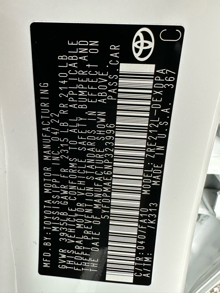 Toyota Corolla L CVT (Natl) 2022 Toyota Corolla L CVT (Natl) 2022