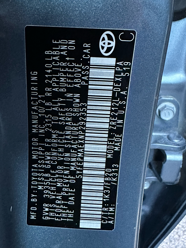 Toyota Corolla LE CVT (Natl) 2022