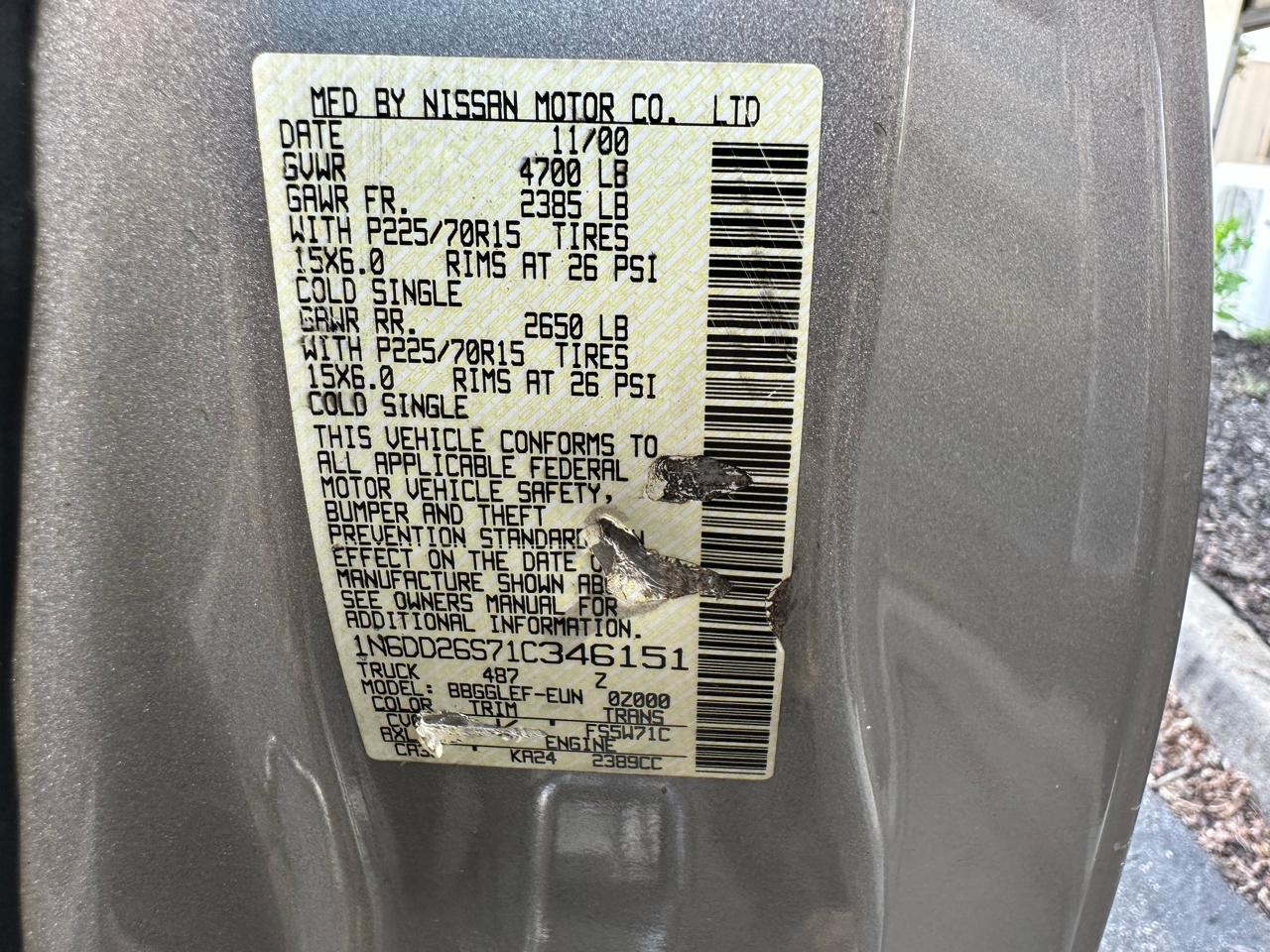 Nissan Frontier 2WD XE King Cab I4 Manual 2001