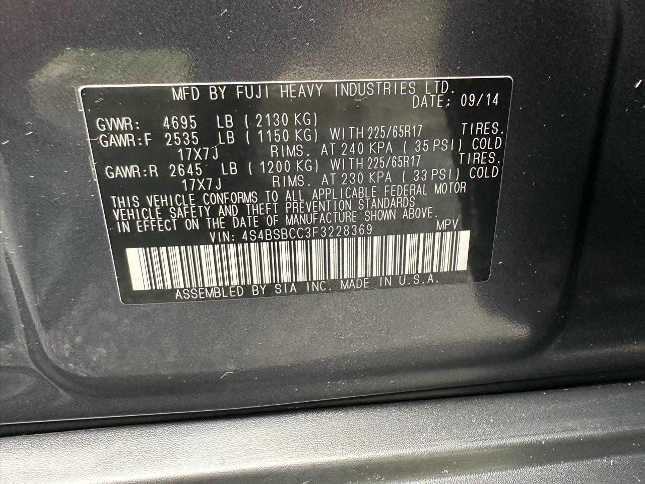 Subaru Outback 4dr Wgn 2.5i Premium 2015