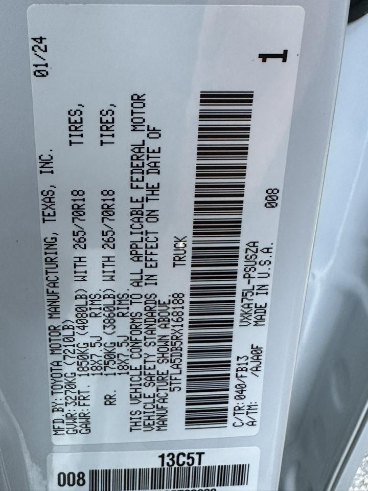 Toyota Tundra 4WD SR5 CrewMax 5.5' Bed (Natl) 2024