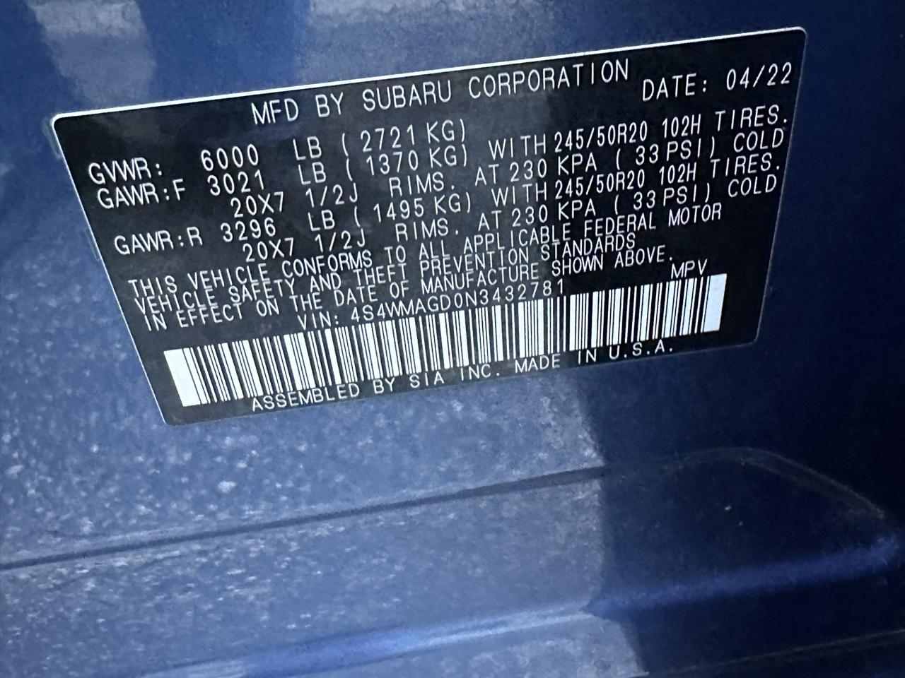 Subaru Ascent Onyx Edition 7-Passenger 2022