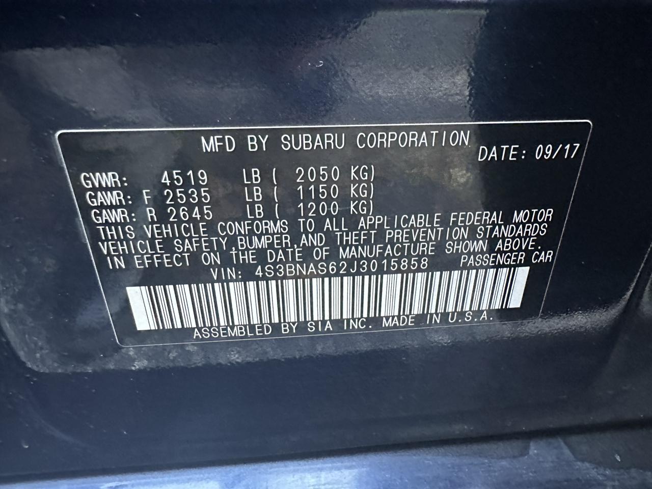 Subaru Legacy 2.5i Sport 2018