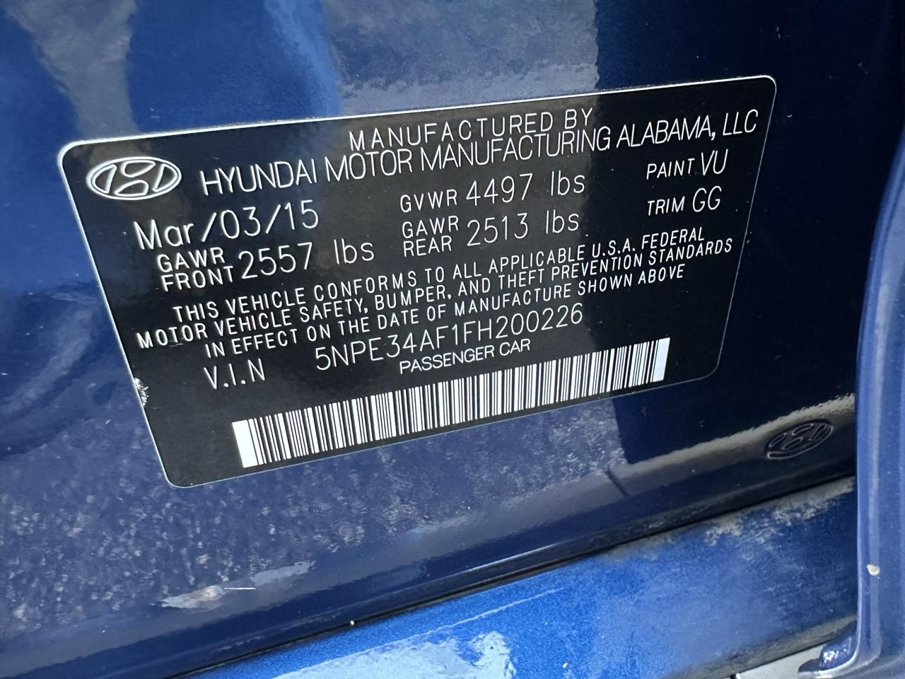 Hyundai Sonata 4dr Sdn 2.4L Sport 2015