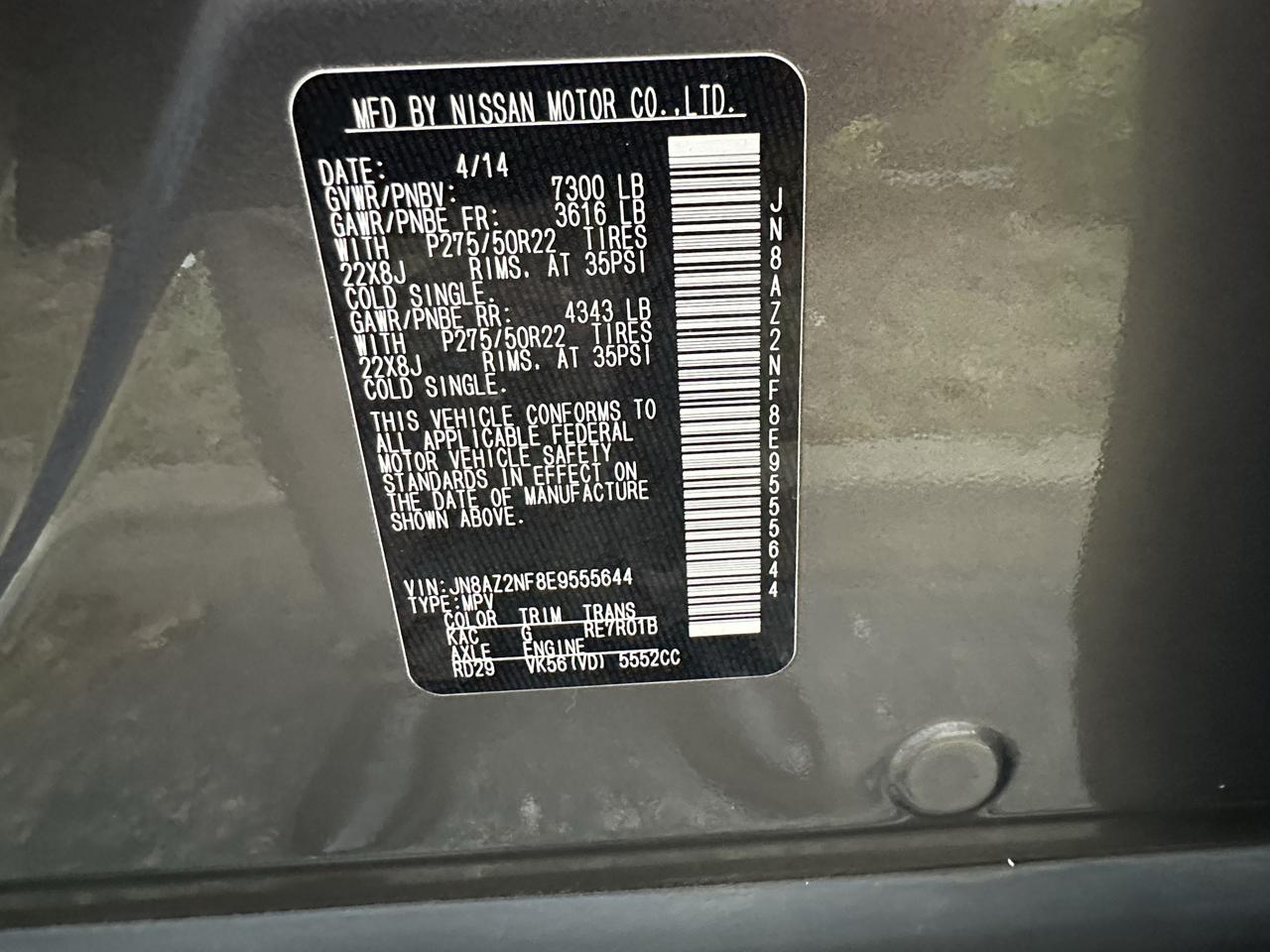 Infiniti QX80 Base 4D SUV RWD 2014