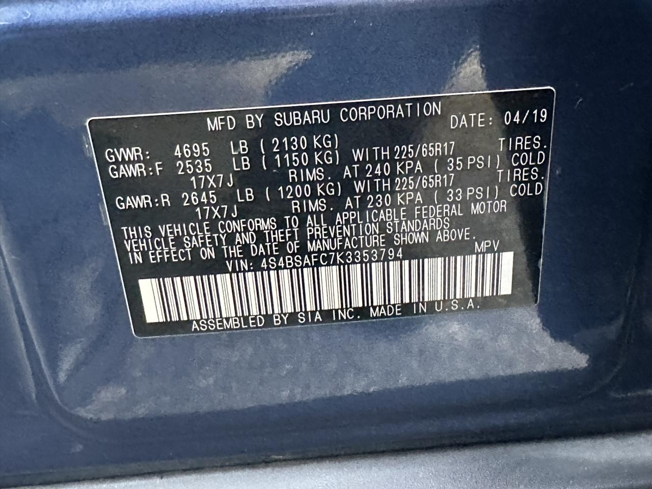 Subaru Outback 2.5i Premium 2019
