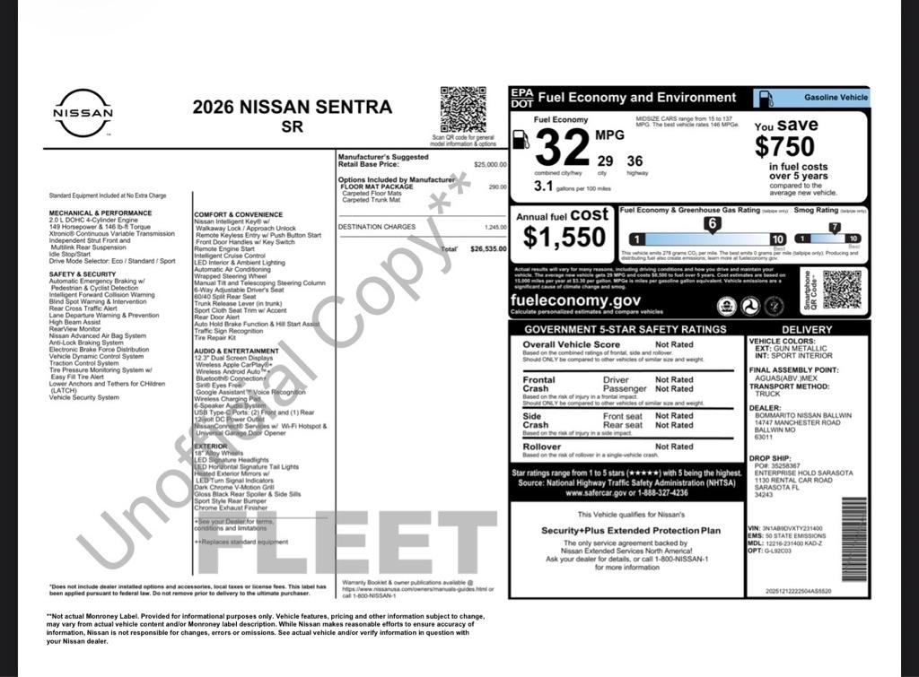 Nissan Sentra SR 2026