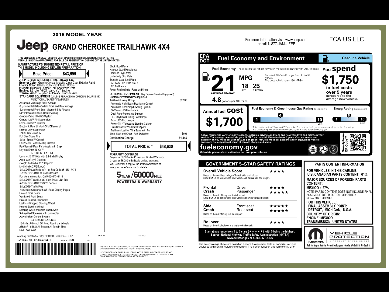 Jeep Grand Cherokee Trailhawk 4x4 *Ltd Avail* 2018 Jeep Grand Cherokee Trailhawk 4x4 *Ltd Avail* 2018