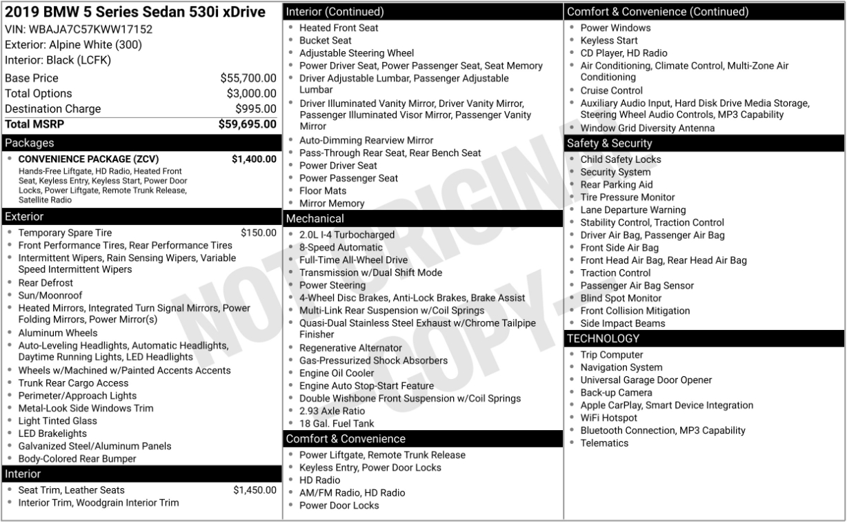 BMW 5 Series 530i xDrive Sedan 2019