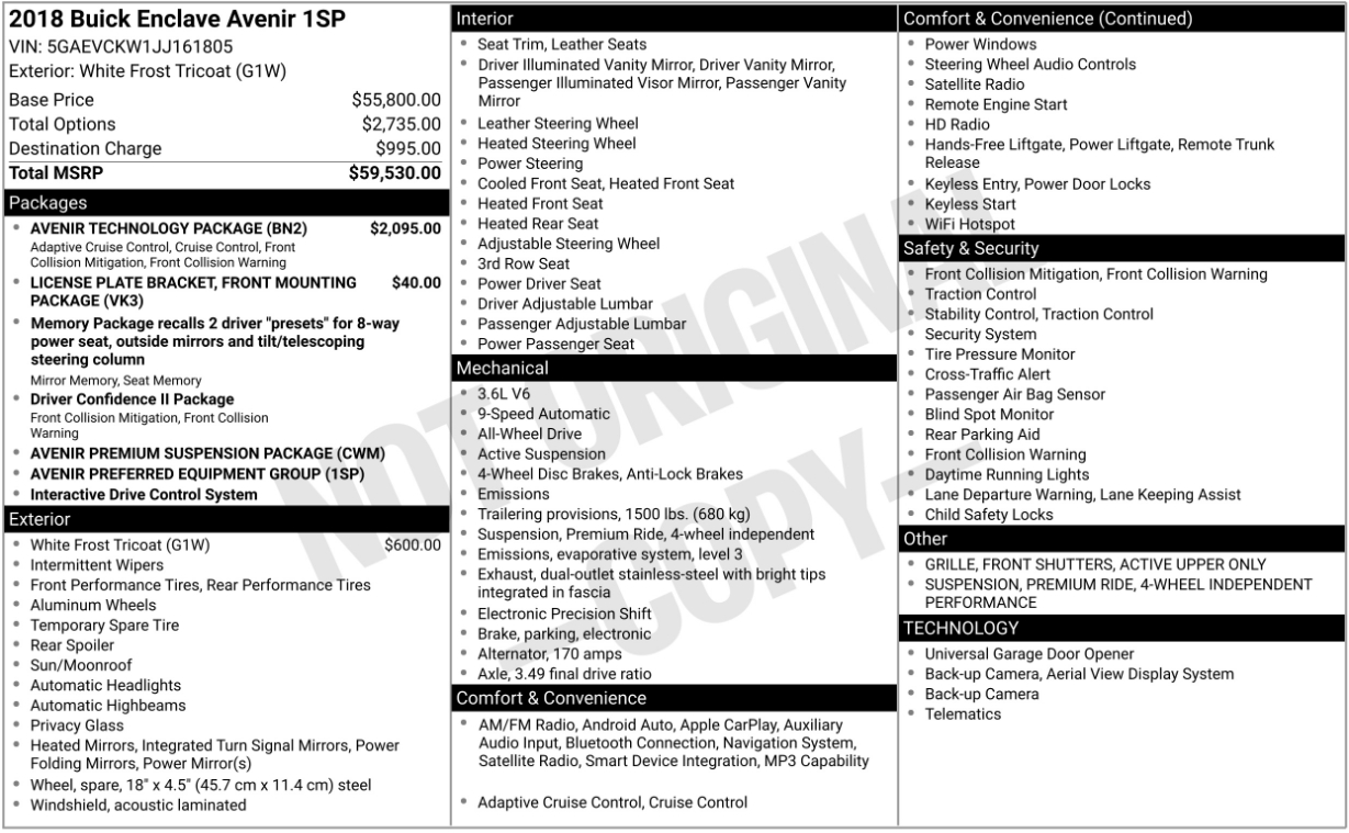 Buick Enclave AWD 4dr Avenir 2018