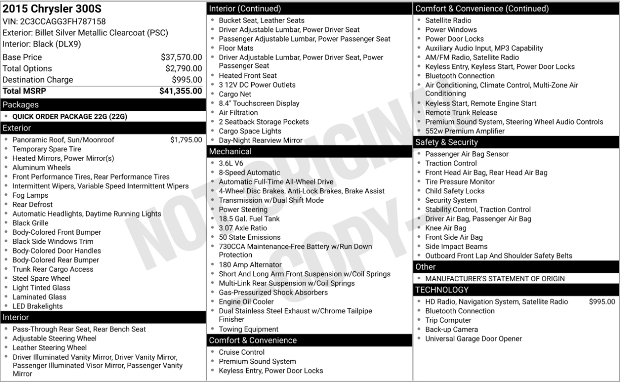 Chrysler 300 4dr Sdn 300S AWD 2015