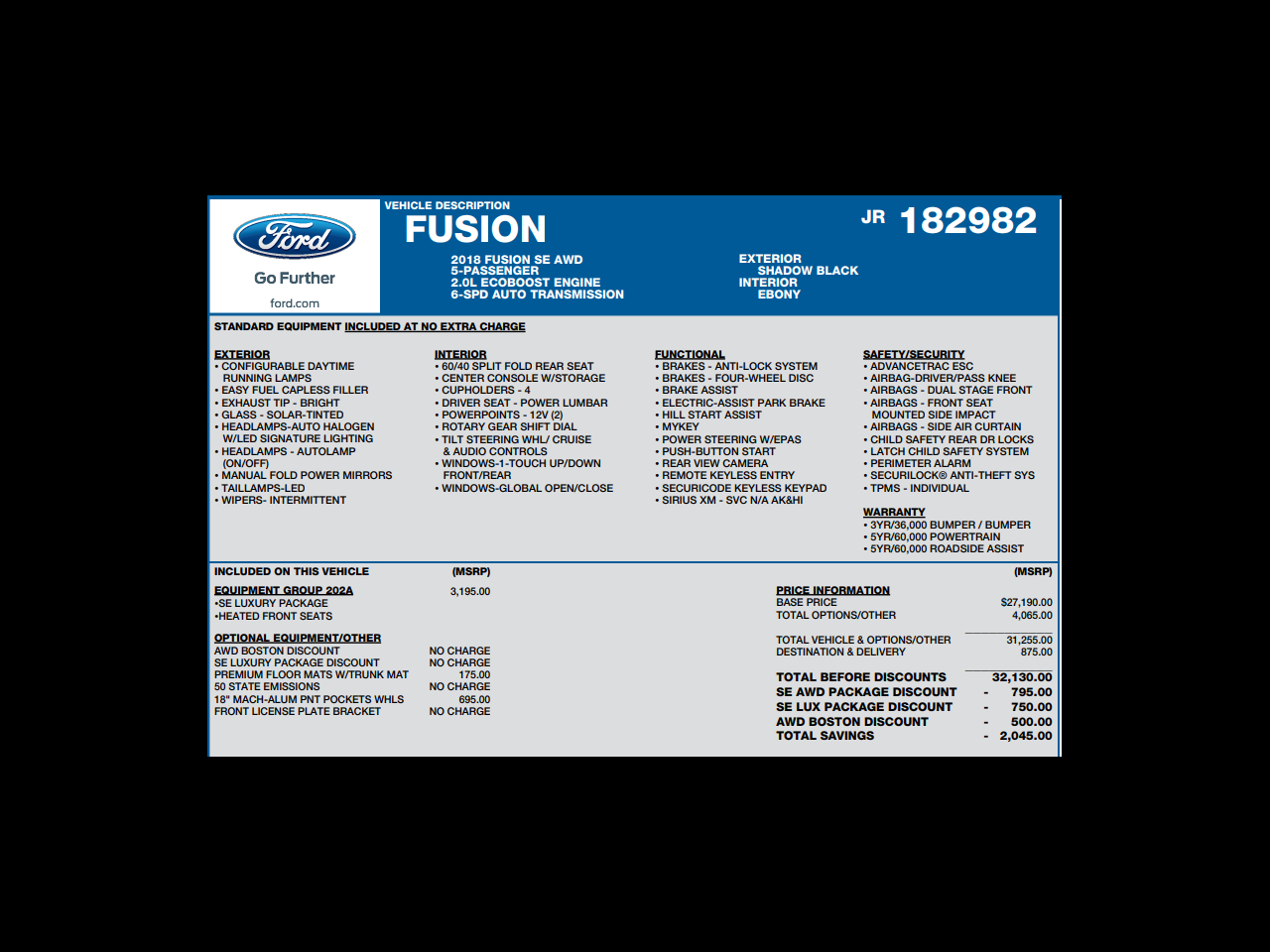 Ford Fusion SE AWD 2018