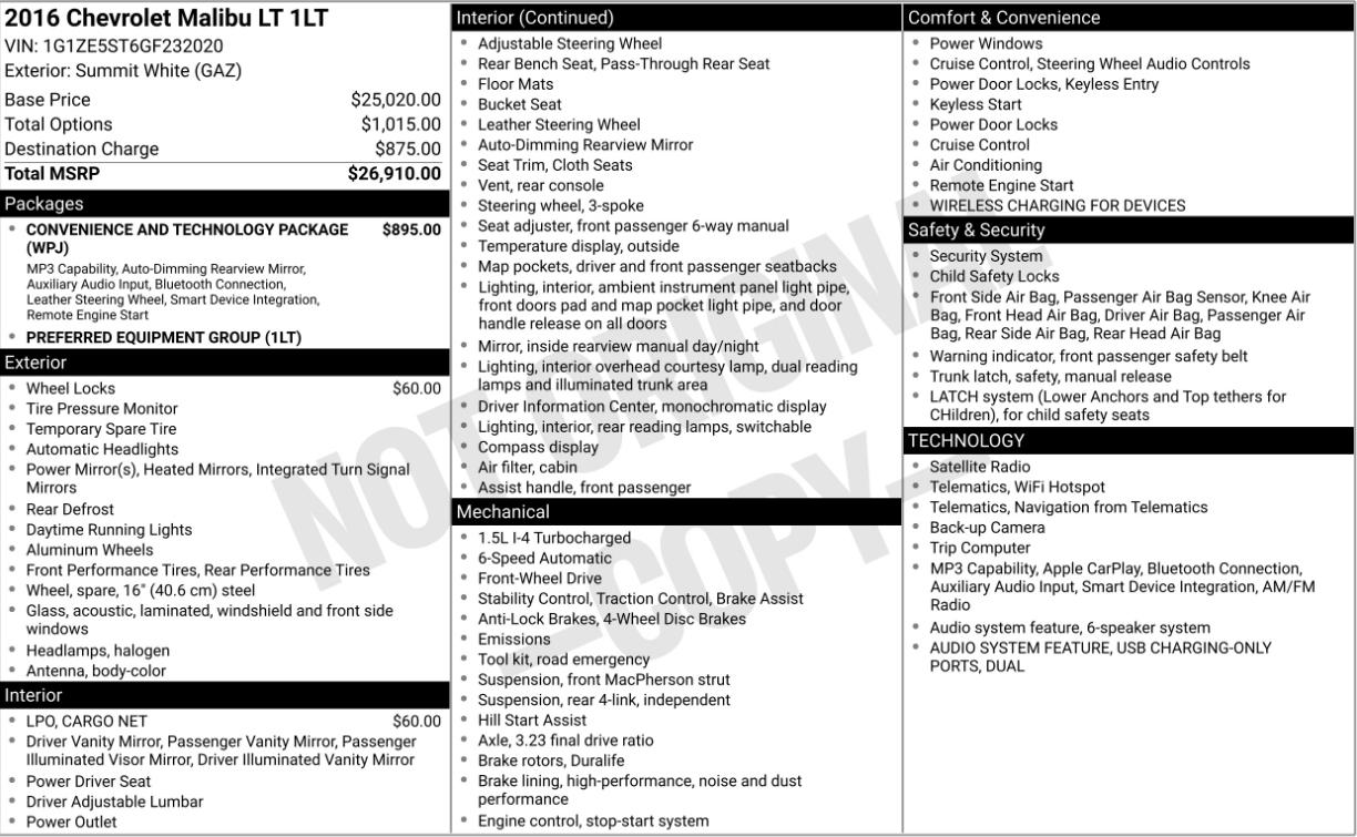 Chevrolet Malibu 4dr Sdn LT w/1LT 2016