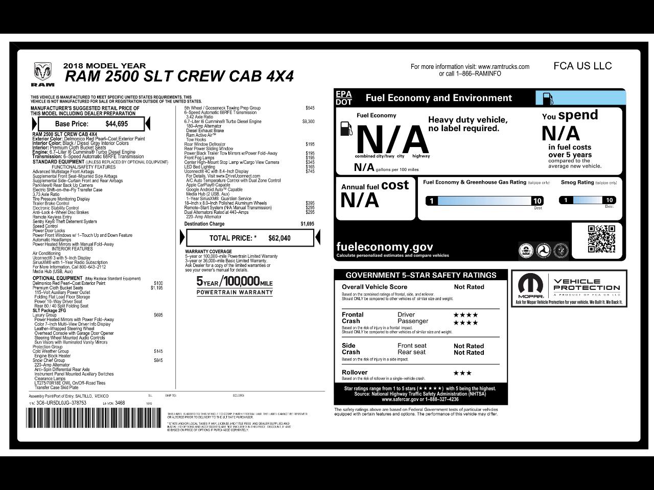 RAM 2500 SLT 4x4 Crew Cab 6'4" Box 2018