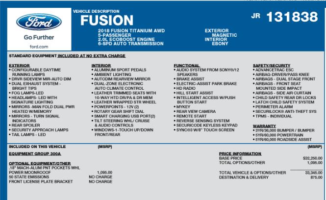 Ford Fusion Titanium AWD 2018