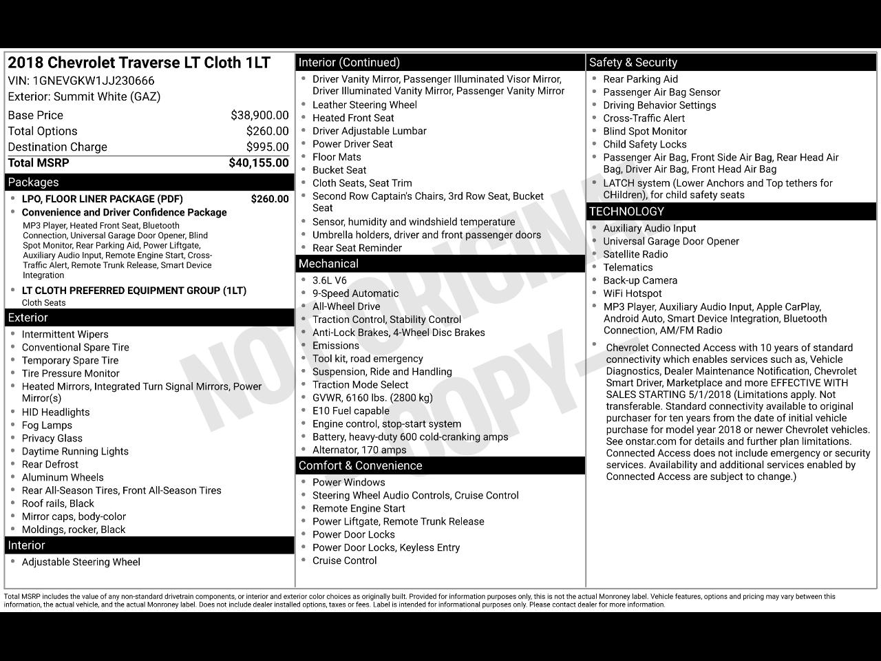 Chevrolet Traverse AWD 4dr LT Cloth w/1LT 2018