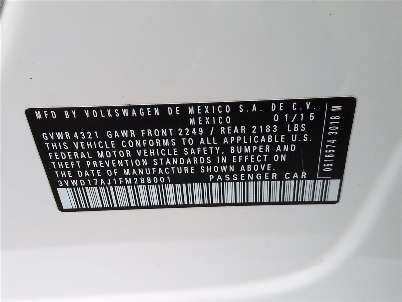 Volkswagen Jetta Sedan 4dr Auto 1.8T SE 2015