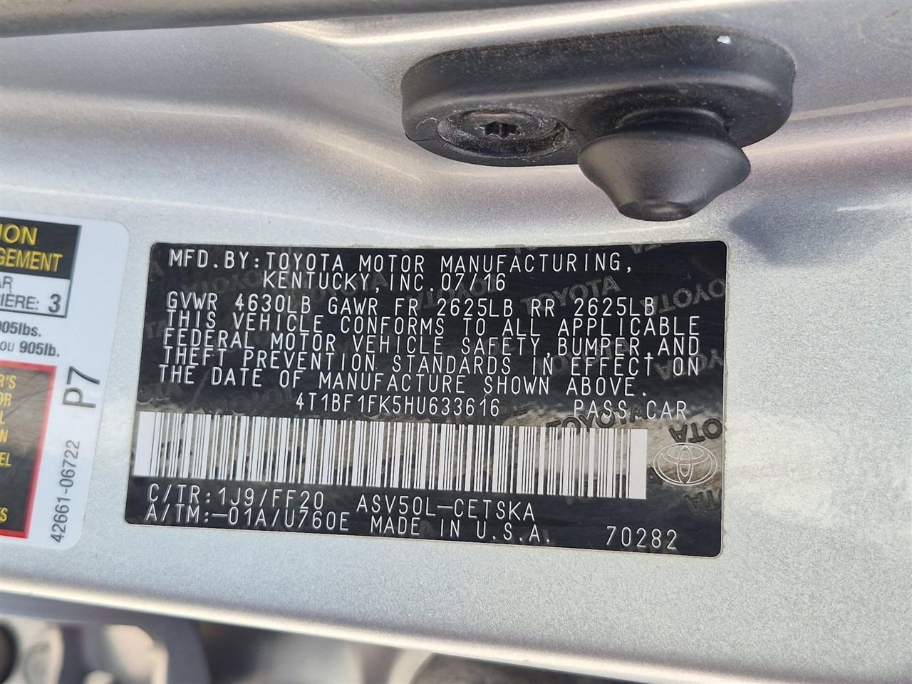 Toyota Camry 4dr Sdn I4 Auto SE (Natl) 2017