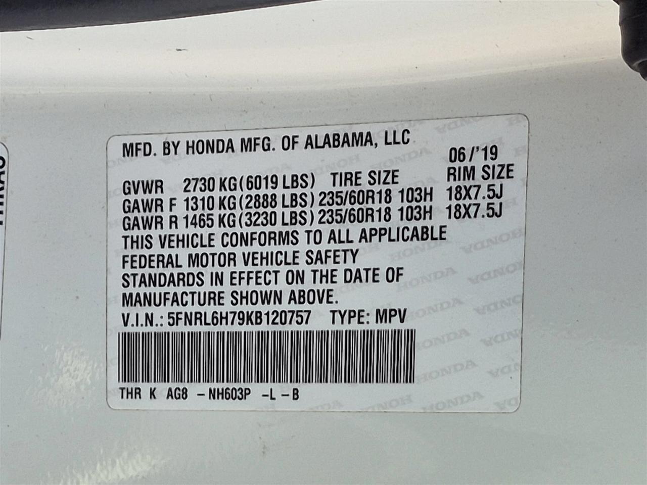 Honda Odyssey EX w/ Leather 2019