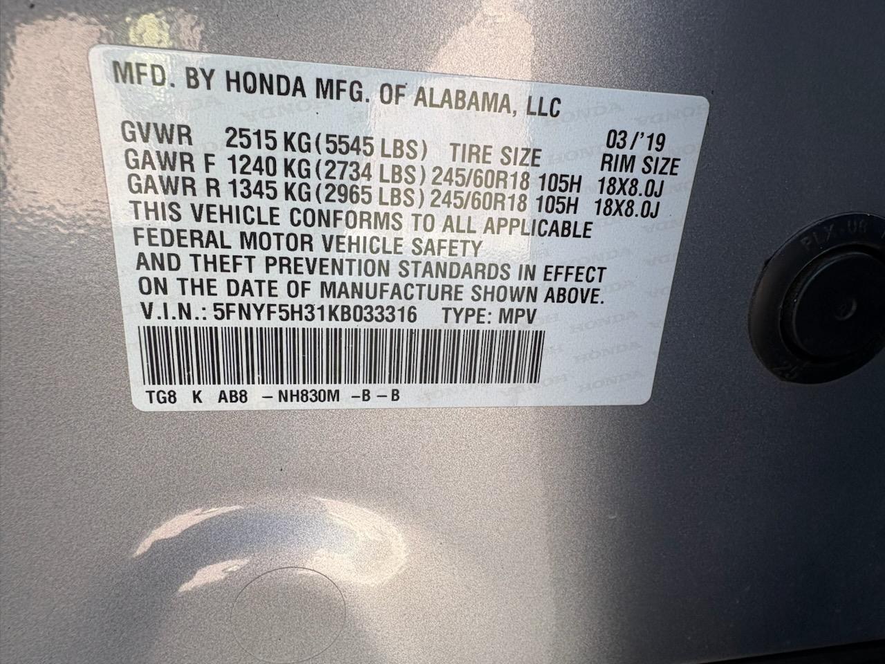 Honda Pilot EX 2WD 2019