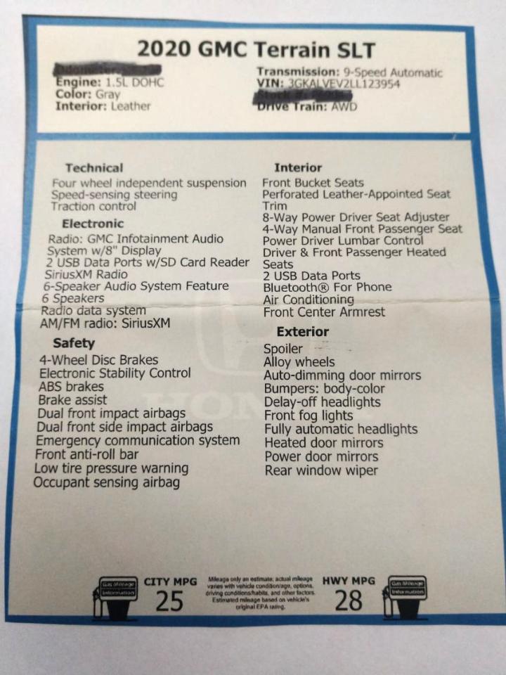 GMC Terrain SLT 4D SUV AWD 2020