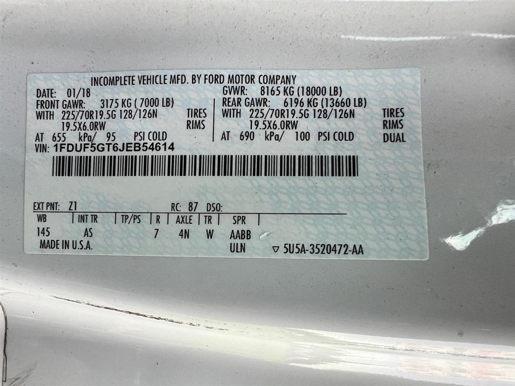 Ford Super Duty F-550 DRW XL 2WD Reg Cab 145" WB 60" CA 2018