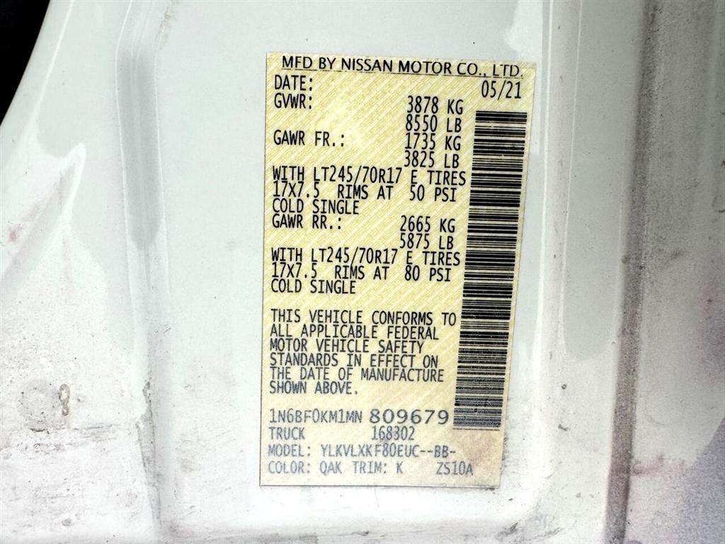 Nissan NV Cargo NV1500 Standard Roof V6 SV 2021