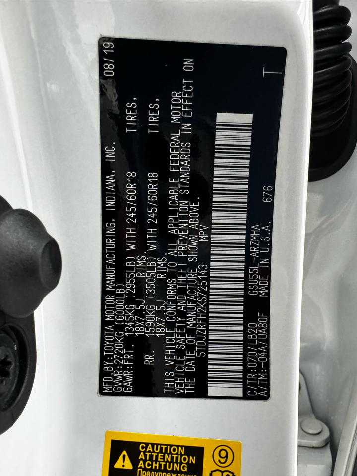 Toyota Highlander XLE V6 AWD (Natl) 2019