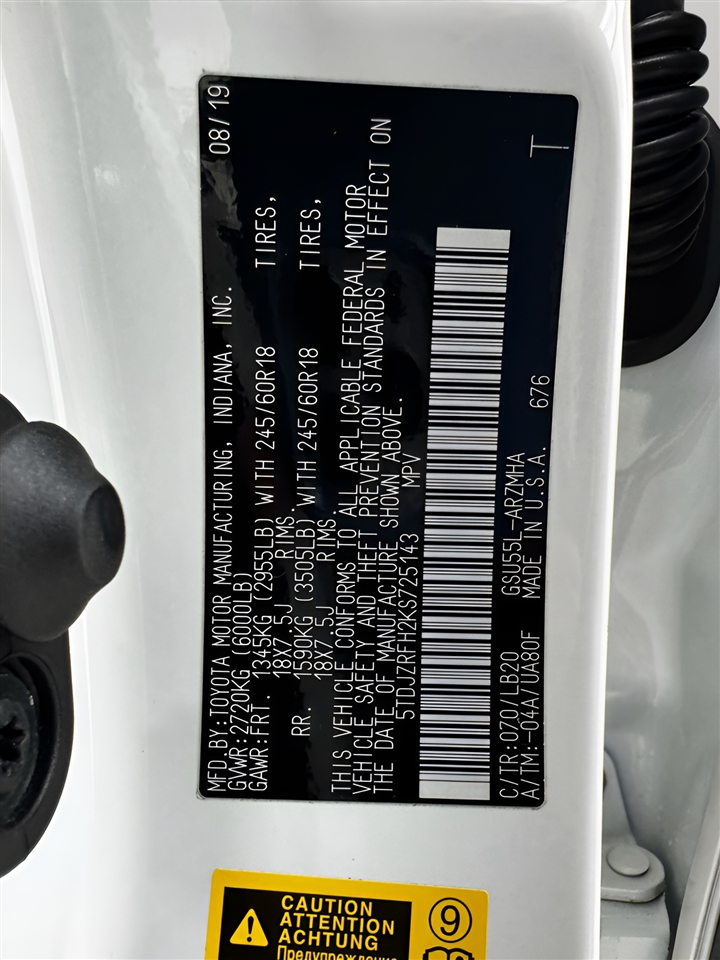 Toyota Highlander XLE V6 AWD (Natl) 2019