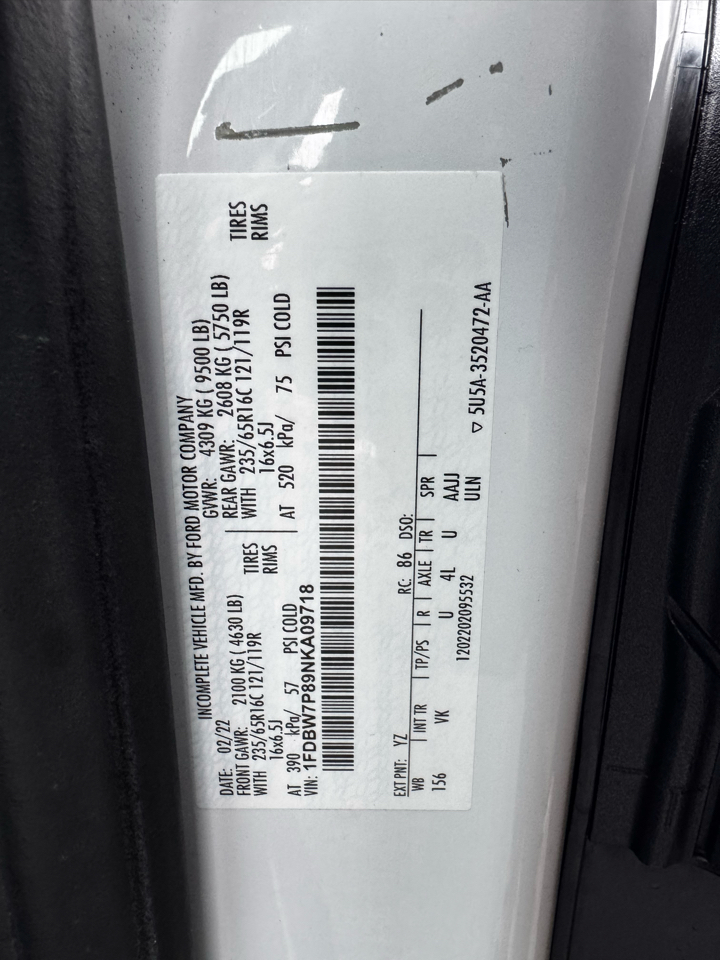 Ford Transit Cutaway T-350 AWD SRW 138" WB 9500 GVWR 2022