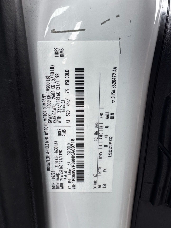 Ford Transit Cutaway T-350 AWD SRW 138" WB 9500 GVWR 2022