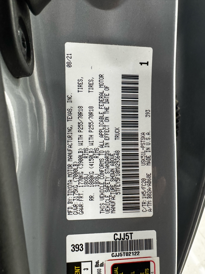 Toyota Tundra 2WD SR5 CrewMax 5.5' Bed 5.7L (Natl) 2021