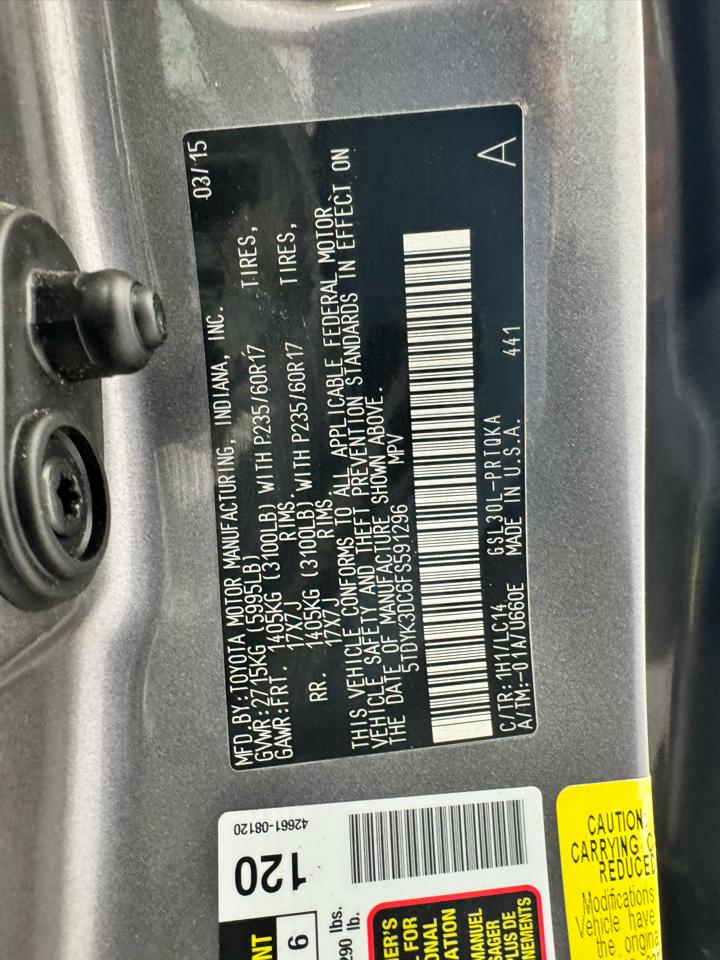 Toyota Sienna 5dr 8-Pass Van XLE Premium FWD (Natl) 2015