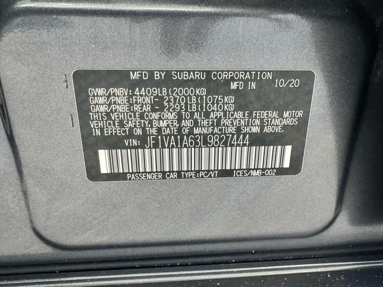 Subaru WRX Manual 2020