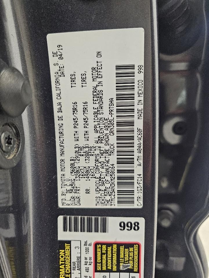 Toyota Tacoma 4WD TRD Off Road Double Cab 5' Bed V6 MT (Natl) 2019