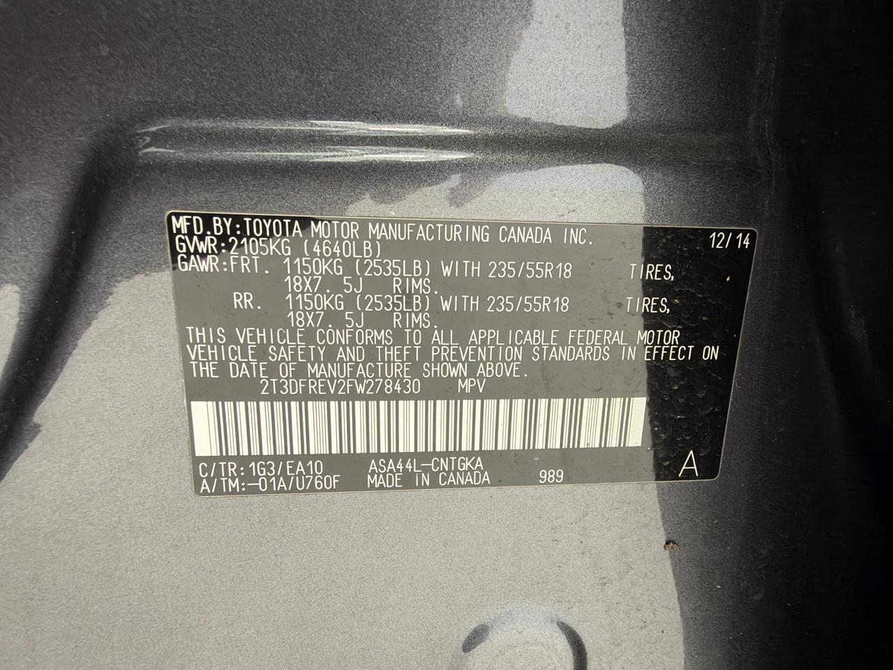 Toyota RAV4 AWD 4dr Limited (Natl) 2015