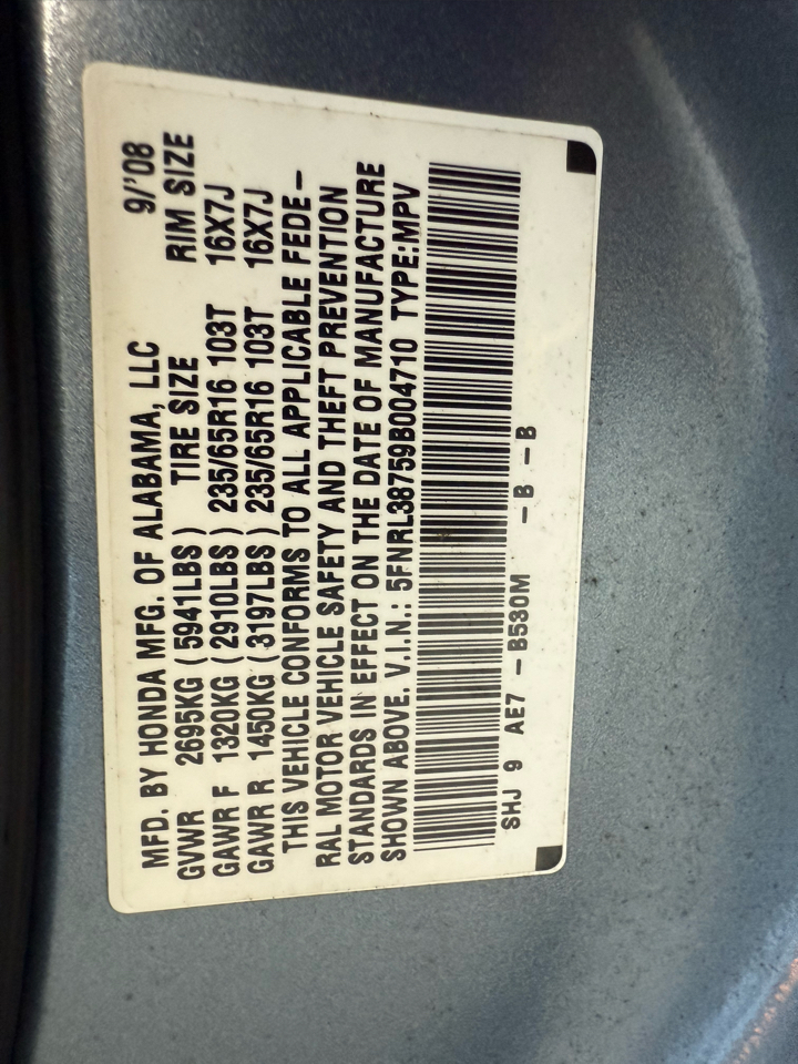 Honda Odyssey 5dr EX-L w/RES 2009 Honda Odyssey 5dr EX-L w/RES 2009