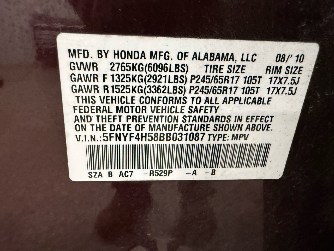 Honda Pilot 4WD 4dr EX-L 2011