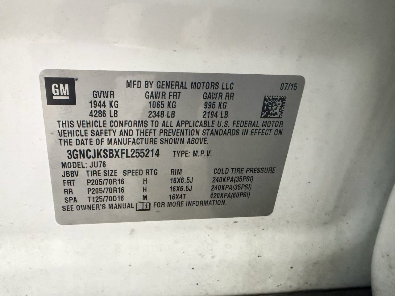 Chevrolet Trax FWD 4dr LS w/1LS 2015