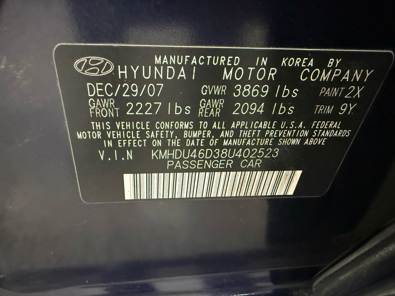 Hyundai Elantra 4dr Sdn Man GLS 2008