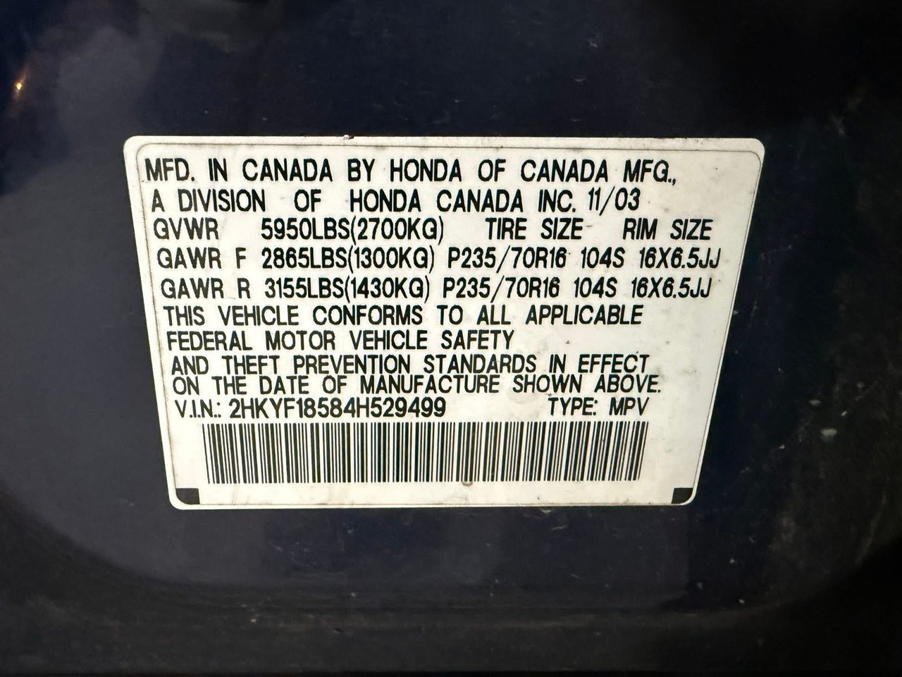 Honda Pilot 4WD EX Auto w/Leather 2004