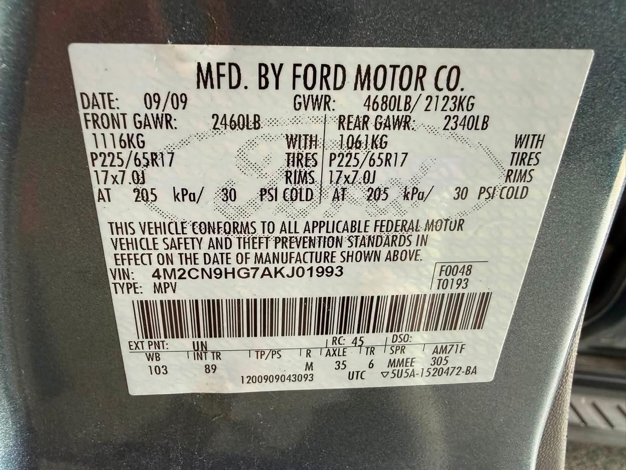 Mercury Mariner 4WD 4dr Premier 2010